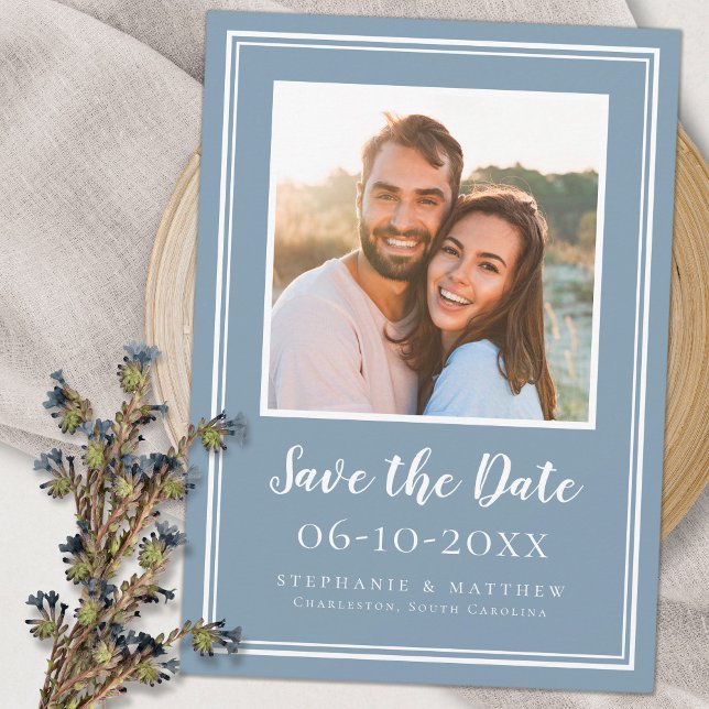 Foto Wedding Verlobung Couple Modern Dusty Blue Save The Date (Von Creator hochgeladen)