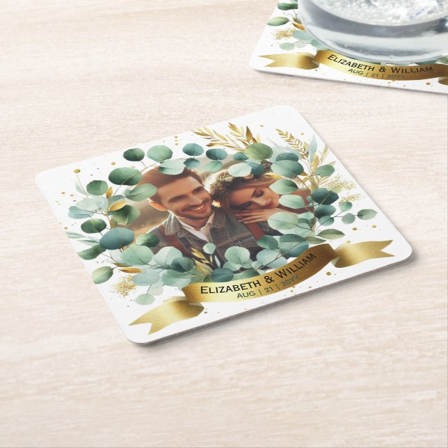 FOTO Wedding Vielen Dank Eucalyptus Blätter Gefall Rechteckiger Pappuntersetzer (angewinkelt)