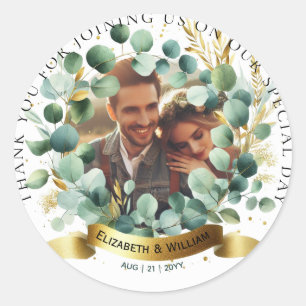 FOTO Wedding Vielen Dank Eucalyptus Blätter Gefall Runder Aufkleber