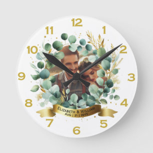 FOTO Wedding Vielen Dank Eucalyptus Blätter Gesche Runde Wanduhr