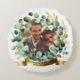 FOTO Wedding Vielen Dank Eucalyptus Blätter Gesche Rundes Kissen