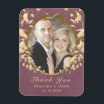 Foto Wedding Vielen Dank Magnet<br><div class="desc">Chic, modern, elegant lila Hochzeit danke Ihnen für Magnet, mit vergoldetem Kunst-Deko-Herz und kundenspezifisches Foto des Paares.</div>