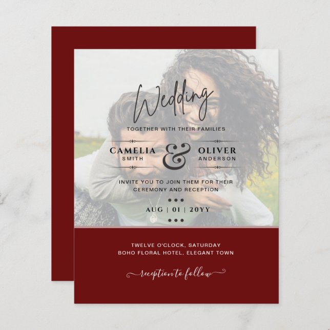 FOTO WEDING INVITATION Budget Overlay Text LeahG (Vorne/Hinten)