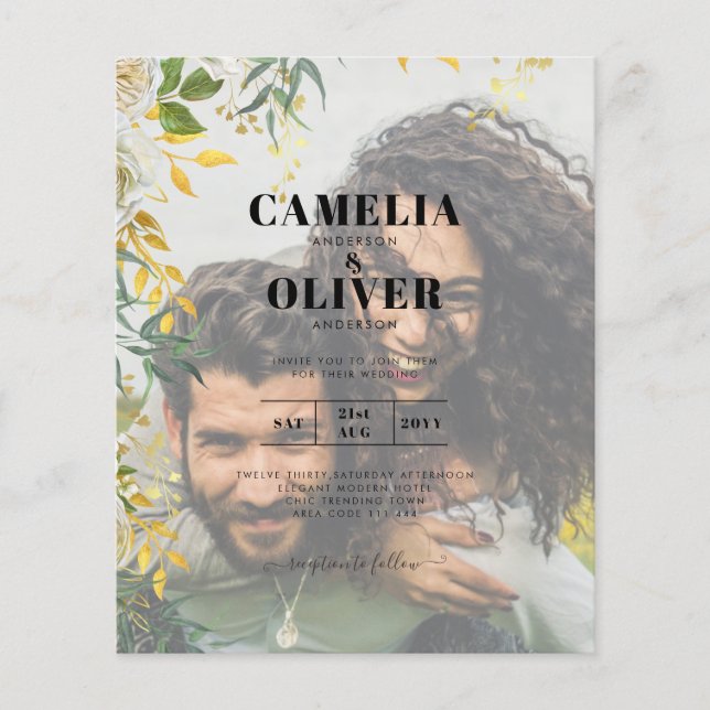 FOTO WEDING INVITATION Greenery Gold LeahG Flyer (Vorne)