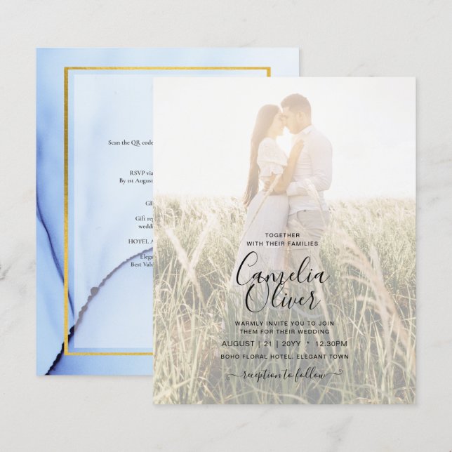FOTO WEDING INVITATION Navy Blue Gold INK LeahG (Vorne/Hinten)