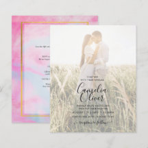 FOTO WEDING INVITATION Pink Aqua Blue Gold INK