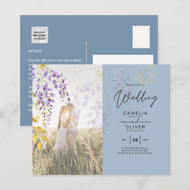 FOTO WEDING INVITATION Wisteria Floral BUDGET (Vorne/Hinten)