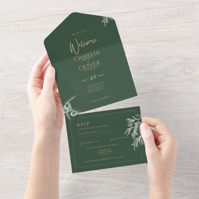 FOTO Wedite Einladung Juniper Green Modernes Budge (Abreißen)