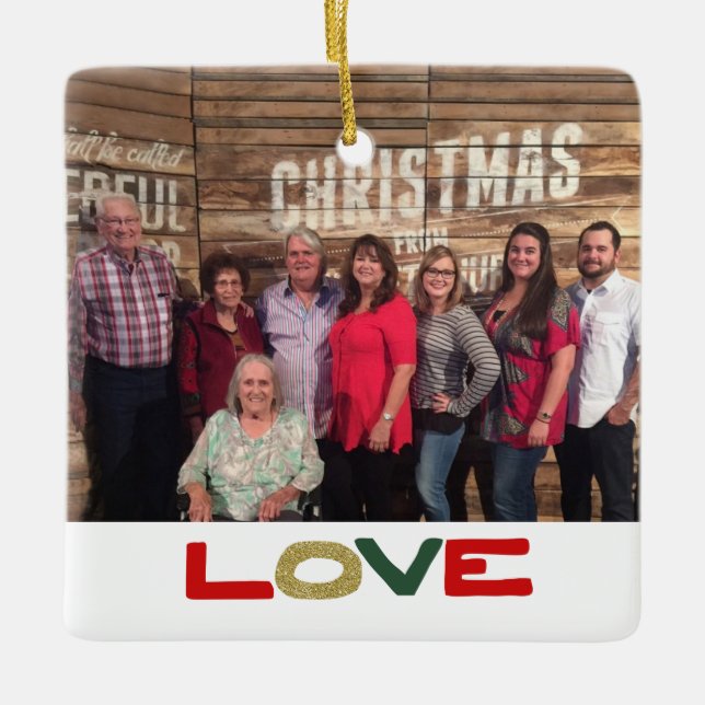 Foto-Weihnachten der Liebe-kundenspezifisches Keramikornament (Vorderseite)