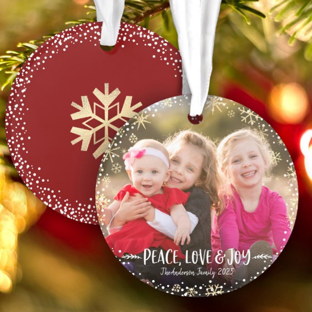 Foto Weihnachten Friede Liebe Jos Gold Snowflake B Ornament (Von Creator hochgeladen)