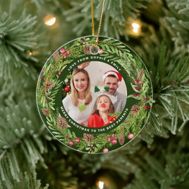 Foto Weihnachten Grün Keramik Ornament (Baum)