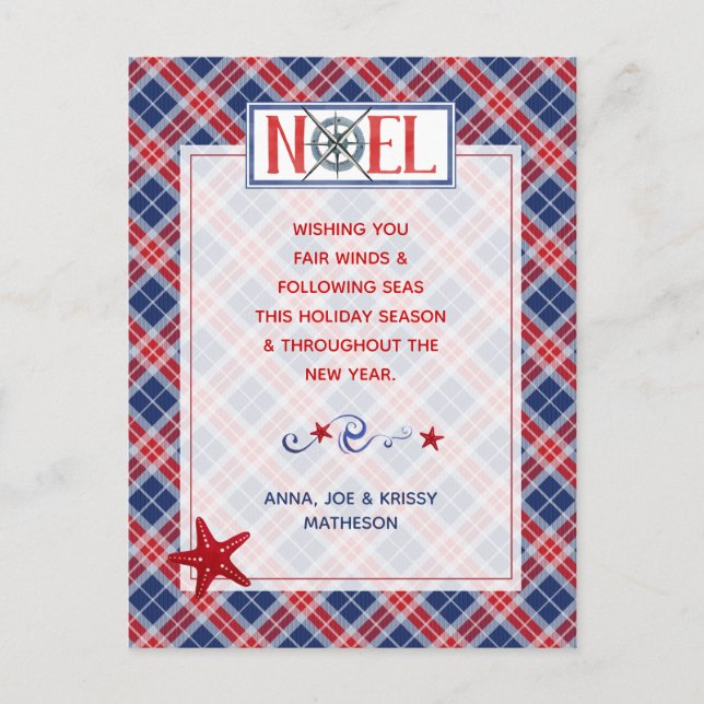 Foto WEIHNACHTEN Nautical Fair Winds Roter Kariert Postkarte (Vorderseite)