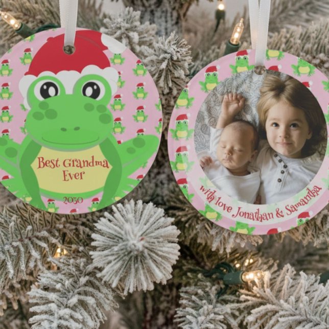 Foto Weihnachten Pink Frosch Weihnachtsmannmütze M Ornament (Von Creator hochgeladen)