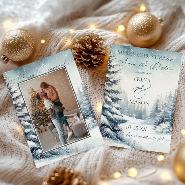 Foto Weihnachten Save the Date Einladung (Merry and Engaged Photo Christmas Save the Date Card)