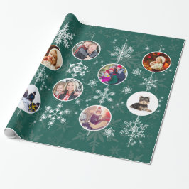 Foto Weihnachten Schneeflocken Elegant Grün Geschenkpapier