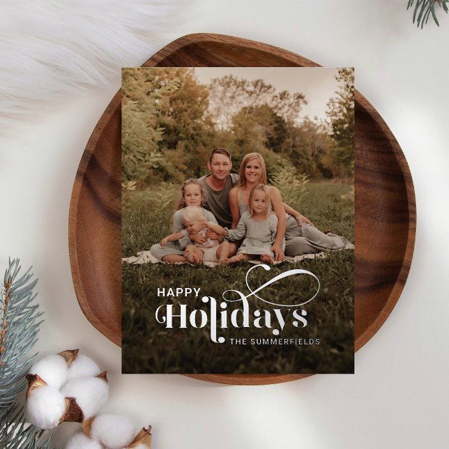 Foto Weihnachten Silber Folien Feiertagspostkarte (Family Photo Script Christmas Holidays Greetings )