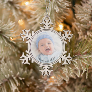 Foto Weihnachts-Typografie Jahr Schneeflocken Zinn-Ornament