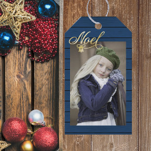Foto Weihnachts-Weihnachten Blue Wood Geschenkanhänger