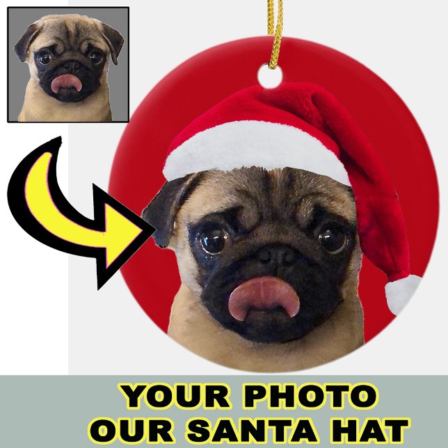 Foto Weihnachts-Weihnachtsmannmütze auf Ihrem Hund Keramik Ornament (Von Creator hochgeladen)