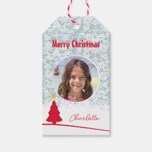 Foto-Weihnachtsbaum-Muster Aqua Geschenkanhänger