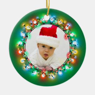 Foto-Weihnachtsbirnen mit grünem Hintergrund Keramik Ornament