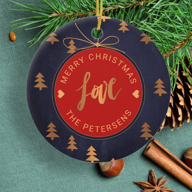 FOTO Weihnachtsdekor Joy Liebe Navy Blue Custom Keramik Ornament (Von Creator hochgeladen)