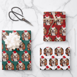 Foto Weihnachtsfarben Weihnachtsmannmützen auf Kop Geschenkpapier Set