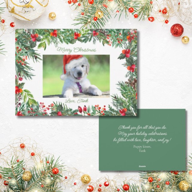 Foto Weihnachtsfeiertag Gruß Feiertagskarte (A cute customizable pet photo card to send to loved ones, your favorite veterinarian, or pet sitter.)