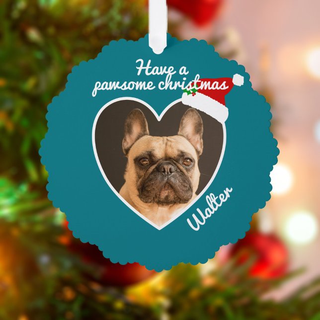 Foto Weihnachtsmannmütze Happy Howlidays Niedlich  Ornament Karte (Happy Howlidays from the dog)