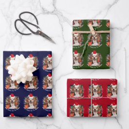 Foto Weihnachtsmannmütze und Schneeflocken Rote Gr Geschenkpapier Set