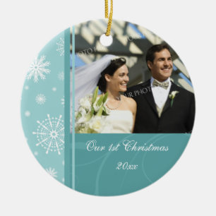 Foto-Weihnachtsverzierung des Paares erste Keramikornament