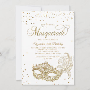 Foto Weiß Gold Glitter Maskenball Geburtstag Einladung