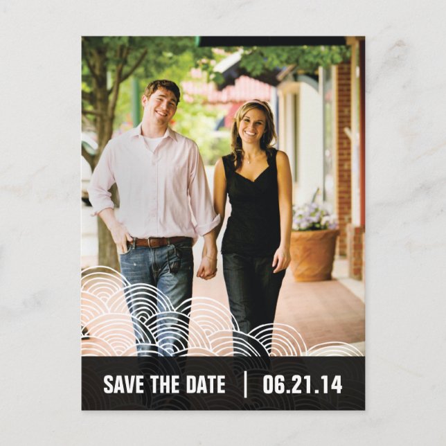 Foto Weißes Muster/Schwarze Box Save the Date 01 Ankündigungspostkarte (Vorderseite)