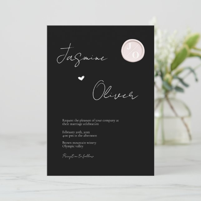 Foto-Weißwachs-Siegel-Monogramm-Hochzeit Einladung (Stehend Vorderseite)
