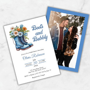 Foto Western Blue Stiefel & Bubbly Brautparty Einladung