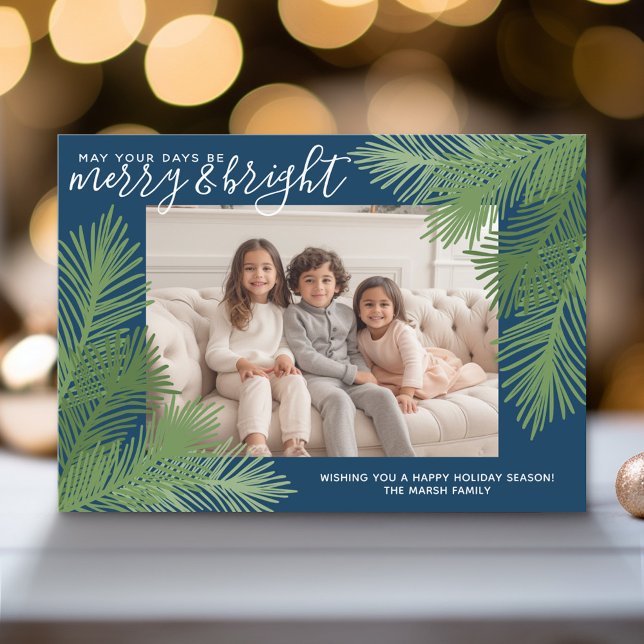 Foto Whimsical Branches Calligraphy Weihnachten (Modern Holiday Greeting Card with a Family Photo)