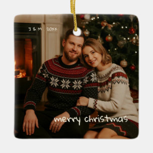 Foto Whimsical Red Doodle Weihnachten verheiratet Keramikornament