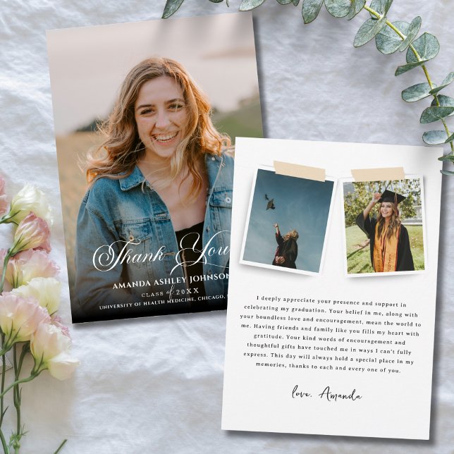 Foto White Black Abschluss Dankeskarte (Von Creator hochgeladen)