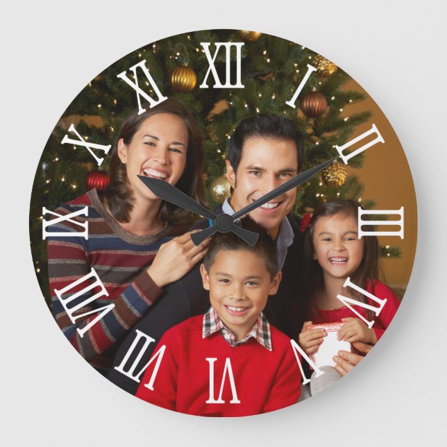 Foto White Bold Roman Numerals Große Wanduhr (Vorderseite)