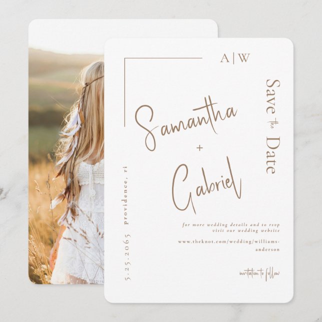 Foto White Contemporary Wedding Save the Date (Vorne/Hinten)