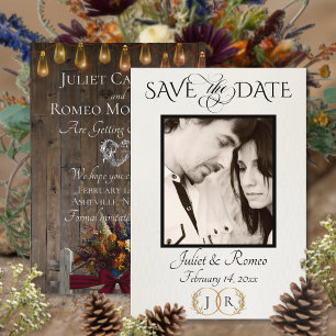 Foto, Wildblumen & Blatt-Monogramm - Burgund Save The Date