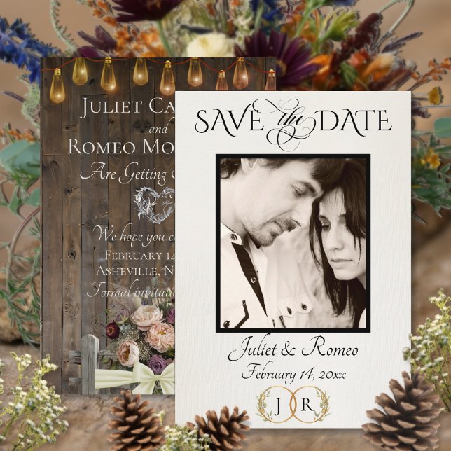 Foto, Wildblumen & Blatt-Monogramm - Creme Save The Date (Von Creator hochgeladen)