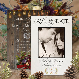 Foto, Wildblumen & Blatt-Monogramm - Rot Save The Date
