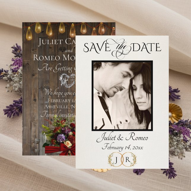 Foto, Wildblumen & Blatt-Monogramm - Rot Save The Date (Von Creator hochgeladen)