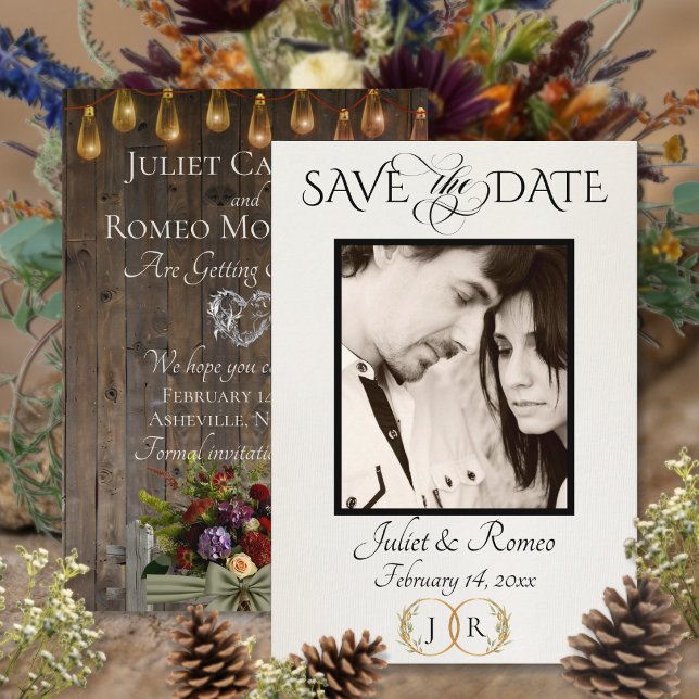 Foto, Wildblumen & Blatt-Monogramm - Salbei Save The Date (Von Creator hochgeladen)