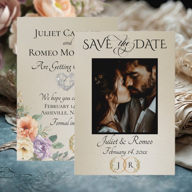 Foto, Wildblumen & Blatt-Monogramm - Weizen Save The Date (Von Creator hochgeladen)