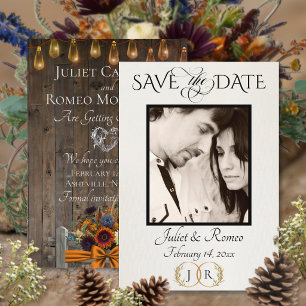 Foto, Wildblumen & Blattmonogramm - Kupfer Save The Date