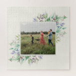 Foto Winter Watercolor Floras Custom<br><div class="desc">Dieses wunderschöne Rätsel zeigt Ihr Foto gerahmt von boho Aquarellblumen in grün und lila. Tolle Geschenkidee!</div>