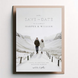 Foto wintery Hochzeit speichern Sie das Datum Folieneinladung