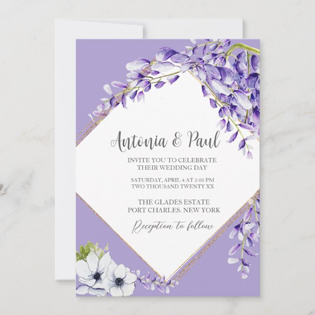 Foto Wisteria Blooms QR Code Hochzeit Einladung (Vorderseite)